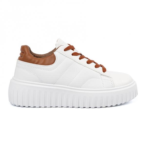 Shelvt Białe damskie sneakersy brązowymi wstawkami