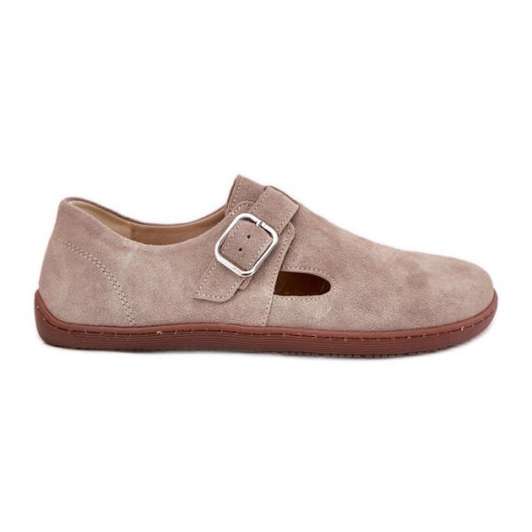 Zamszowe Półbuty Barefoot Damskie Z Klamrą Zazoo N1261 Beżowe beżowy