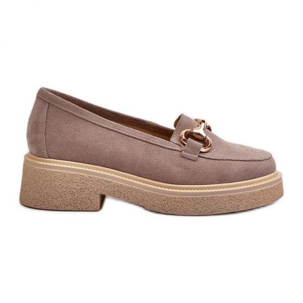 Zazoo 3429 Zamszowe Mokasyny Damskie Z Ozdobą Cappuccino beżowy