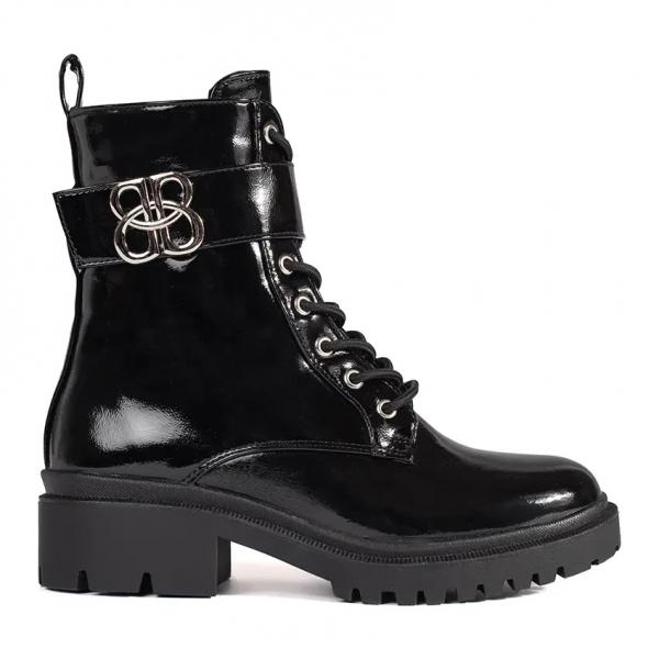 Czarne lakierowane botki workery damskie
