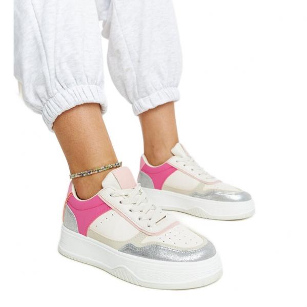 Biało-różowe sneakersy na grubszej podeszwie Rumai białe