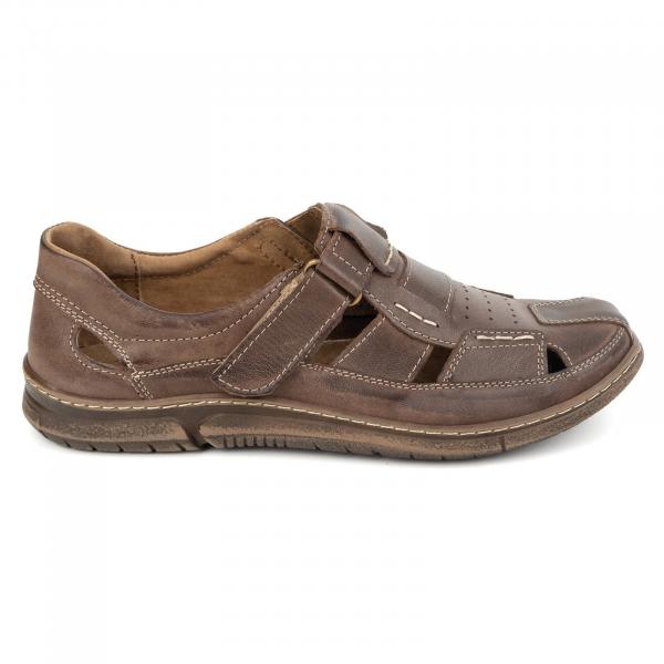KOMODO Buty męskie skórzane na rzep 937KOM ciemno brązowe