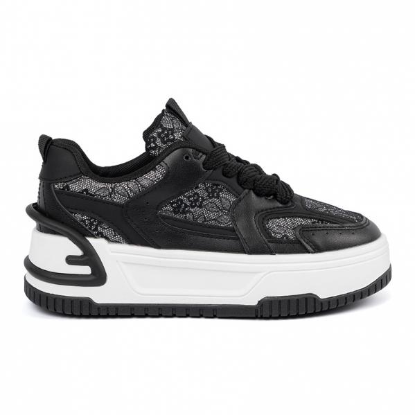 Sneakersy damskie z koronką czarno-białe czarne