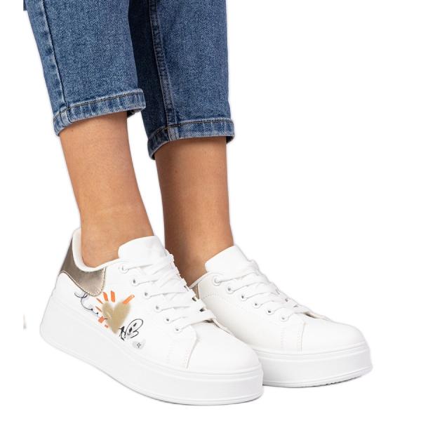 Biało-złote sneakersy trampki sportowe damskie z nadrukiem białe