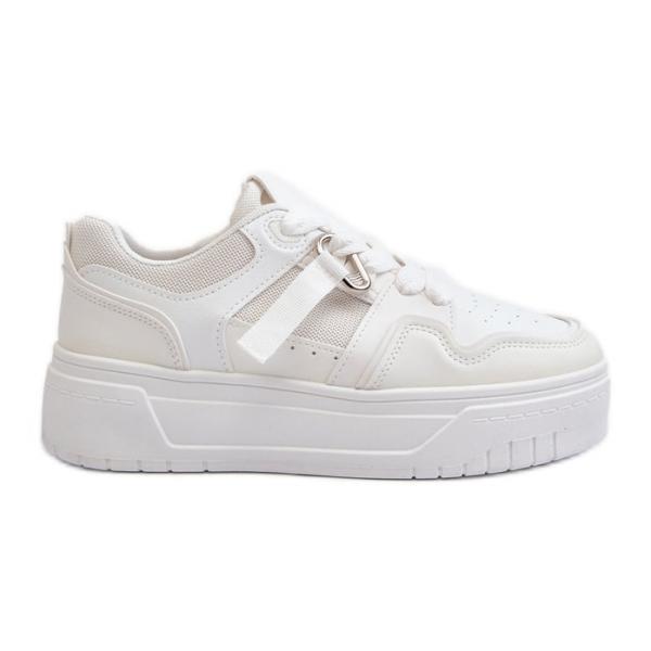 Sneakersy Damskie Na Platformie Z Eko Skóry Białe Moun