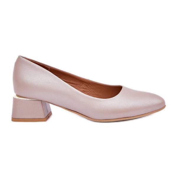 Lewski Shoes Skórzane Czółenka Lewski 3118 Ciemnobeżowe beżowy