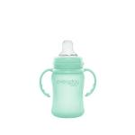 Szklana butelka z ustnikiem niekapkiem i rączkami, 150 ml, miętowa, Everyday Baby, OUTLET