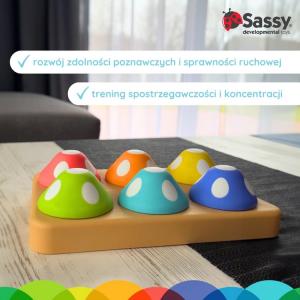 Sassy Psotne grzybki sorter dla dzieci – zabawka edukacyjna 12 mies.+, OUTLET