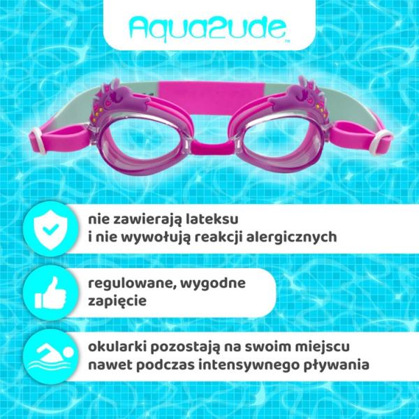 Aqua2ude Okulary do pływania dla dzieci nieparujące – okularki pływackie na basen Konik morski różowy 3+