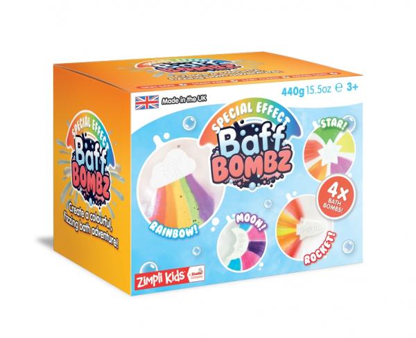 Bomby do kąpieli zmieniające kolor wody, zestaw 4 szt., Rainbow Baff Bombz, 3+, Zimpli Kids, OUTLET