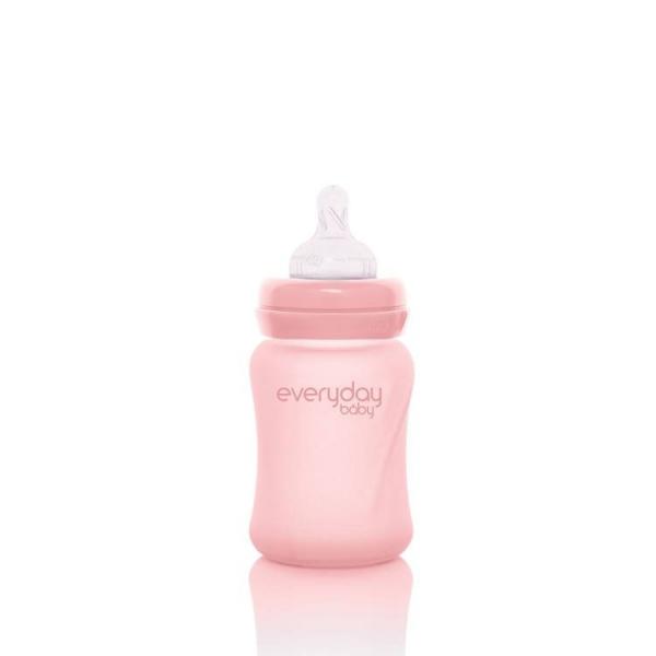 Szklana butelka ze smoczkiem S, 150 ml, różowa, Everyday Baby