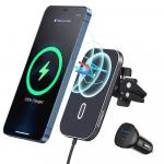 Choetech zestaw samochodowy uchwyt magnetyczny indukcyjna ładowarka Qi 15W (kompatybilna z MagSafe) czarny (T200-F) + ładowarka USB - USB Typ C