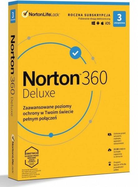 Oprogramowanie NORTON 360 DELUXE PL 1 użytkownik, 3 urządzenia, 1 rok