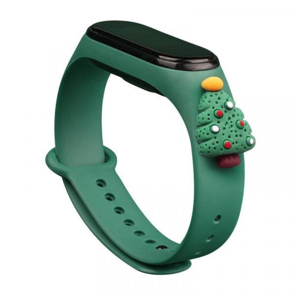 Opaska do Xiaomi Mi Band 5 / 6 Strap Xmas świąteczny silikonowy pasek bransoletka ciemnozielony