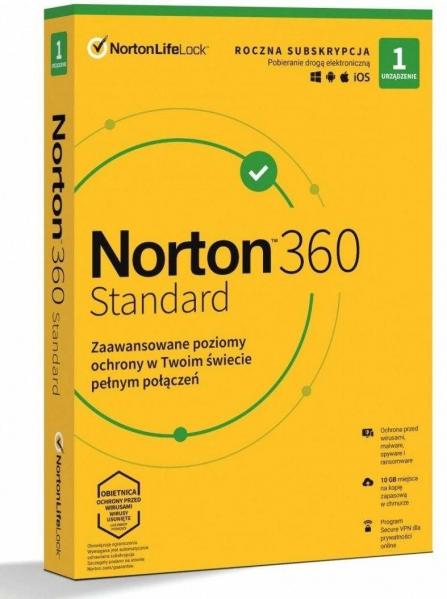 Oprogramowanie NORTON 360 STANDARD PL 1 użytkownik, 1 urządzenie, 1 rok