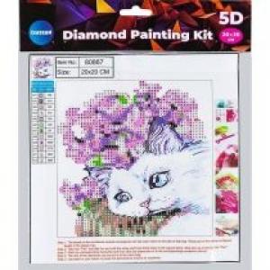 Centrum Diamentowa mozaika 5D - Cat&Flowers 20x20cm