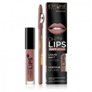 Eveline Cosmetics Oh My Lips zestaw do makijażu ust matowa pomadka w płynie i konturówka 02 Milky Chocolate 4.5 ml