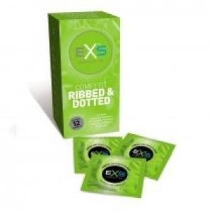 Exs Comfy Fit Ribbed & Dotted Condoms prążkowane prezerwatywy z wypustkami. 12 szt.