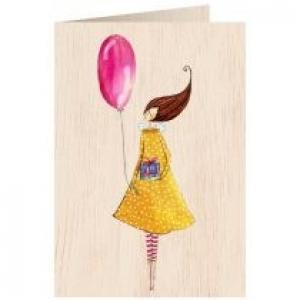 Cozywood Karnet drewniany Kobieta z balonem C6 + koperta