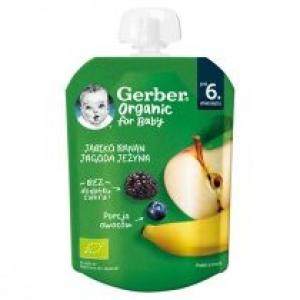 Gerber Organic Deser w tubce jabłko, banan, jagoda, jeżyna po 6. miesiącu Zestaw 3 x 80 g Bio