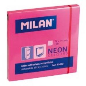 Milan Karteczki samoprzylepne neonowe 76 x 76 mm różowe 100 szt.