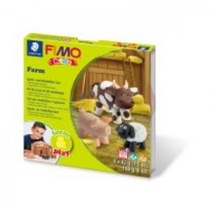 Staedtler Fimo Masa plastyczna termoutwardzalna Kids, Form&Play Farma, 42g, 4 kostki, zestaw z akcesoriami