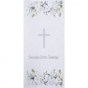 Karnet Chrzest DL C19 - Krzyż kwiaty niebieski