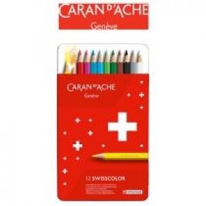 Carandache Kredki ołówkowe Swisscolor w metalowym pudełku 12 kolorów