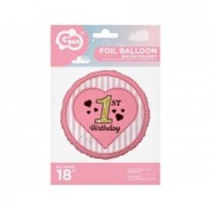 Godan Balon foliowy 1st Birthday 45 cm różowy