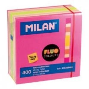 Milan Karteczki samoprzylepne Fluo Mix kostka 76 x 76 mm 400 szt.