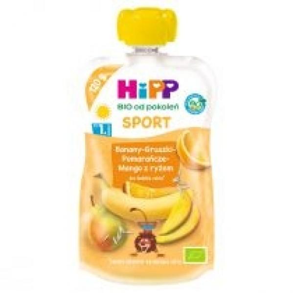 Hipp Sport Mus owocowy po 1. roku banany-gruszki-pomarańcze-mango z ryżem zestaw 3 x 120 g Bio