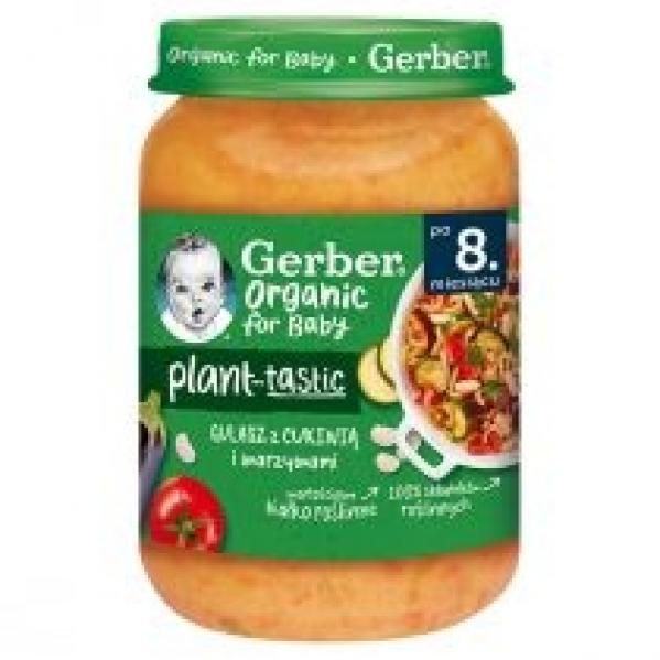 Gerber Organic Plant-tastic Obiadek gulasz z cukinią i warzywami dla niemowląt po 8 miesiącu Zestaw 3 x 190 g Bio