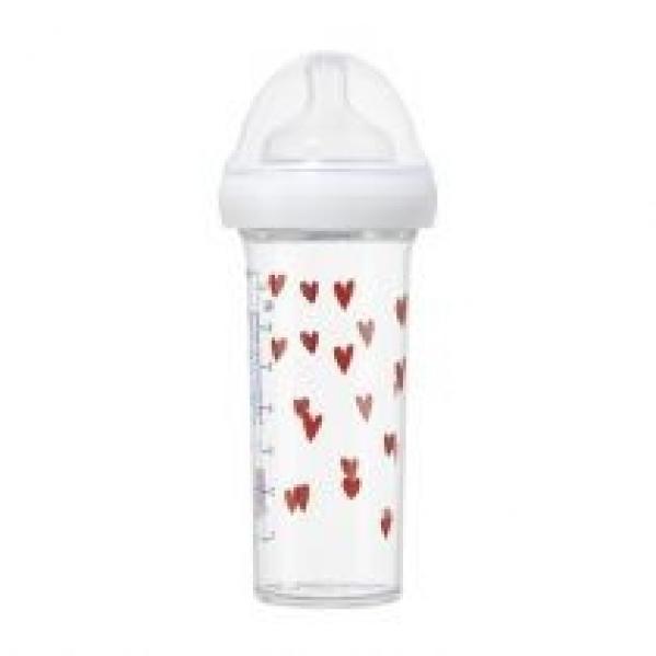 Le Biberon Francais Butelka ze smoczkiem do karmienia noworodków i niemowląt, Serca, tritanowa, 0 m+ 210 ml