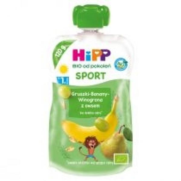 Hipp Sport Mus owocowy po 1. roku gruszki-banany-winogrona z owsem zestaw 6 x 120 g Bio
