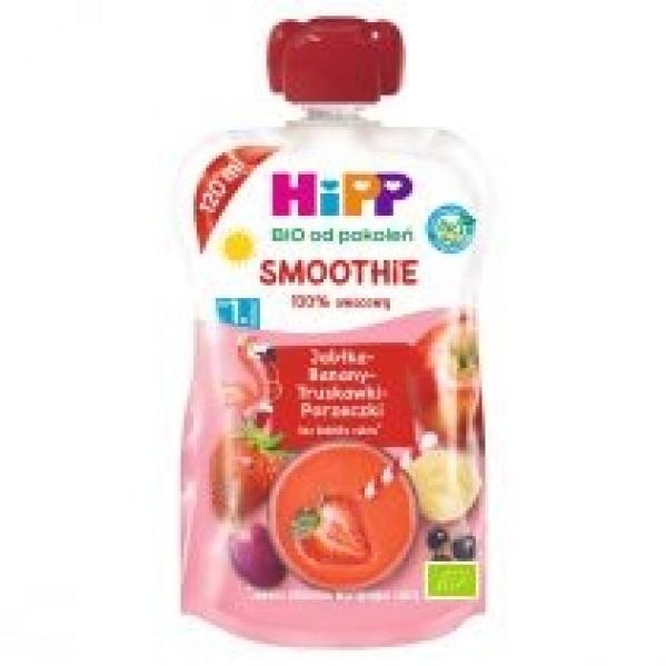 Hipp Smoothie Mus z owoców i soków po 1. roku jabłka-banany-truskawki-porzeczki zestaw 3 x 120 ml Bio