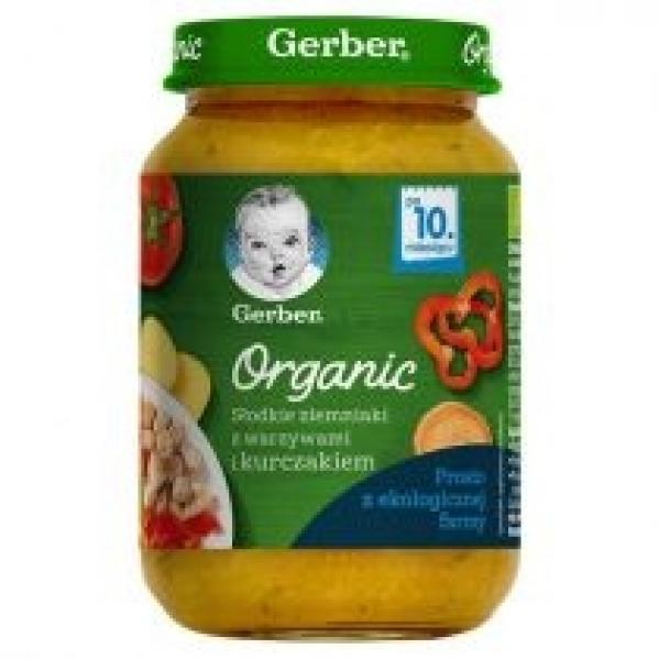 Gerber Organic Obiadek słodkie ziemniaki z warzywami i kurczakiem dla niemowląt po 10 miesiącu Zestaw 3 x 190 g Bio