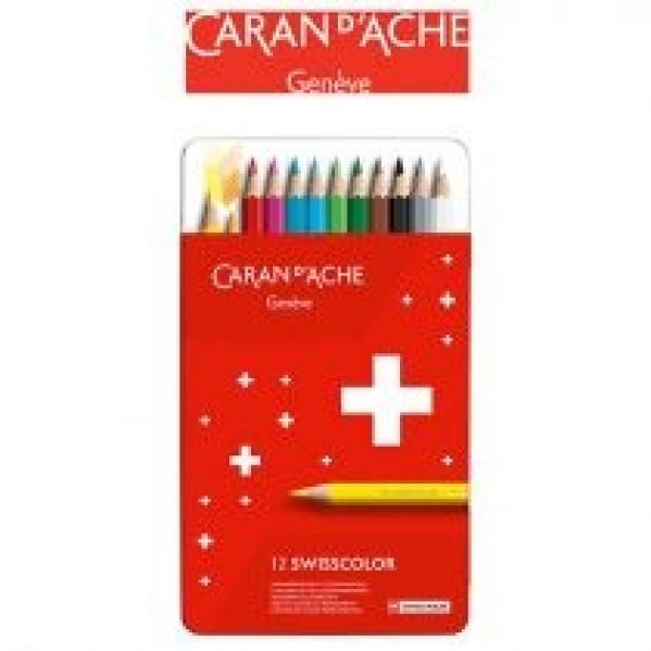 Carandache Kredki ołówkowe Swisscolor w metalowym pudełku 12 kolorów