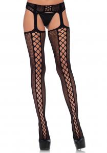 Lace up backseam stockings Black