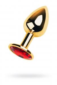 Gold anal plug with gem, red