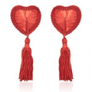 Bielizna-Heart Nipples Tassels RED