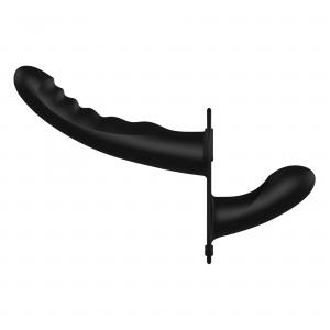 Ouch! - Dual Silicone Ribbed Strap-On - Adjustable - Black