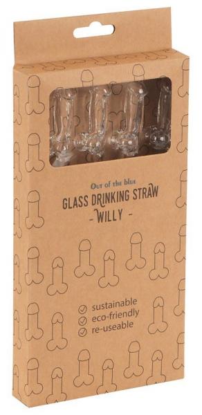 Glass Drinking Straw Willy x 4