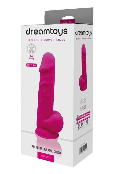 REAL LOVE DILDO WITH BALLS 8.5INCH FUCHSIA