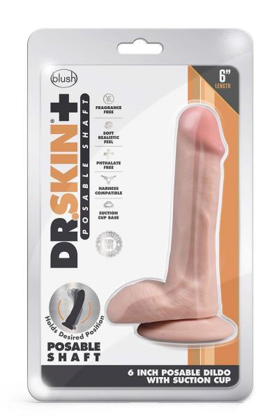 DR. SKIN PLUS 6 INCH POSABLE DILDO WITH BALLS VANILLA