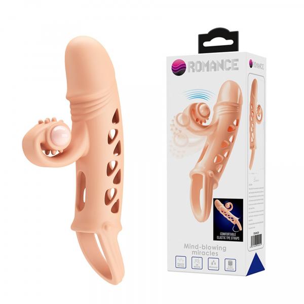 ROMANCE - Penis sleeve, TPE material,vibration, battery LR41*3, Flesh