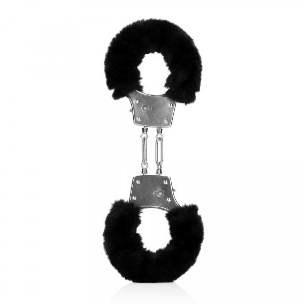 Furry Metal Hand Cuffs - Black