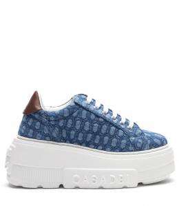 PIKOWANE JEANSOWE SNEAKERSY NA PLATFORMIE Z LOGO \