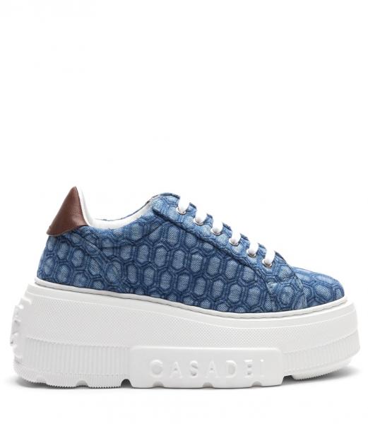 PIKOWANE JEANSOWE SNEAKERSY NA PLATFORMIE Z LOGO \