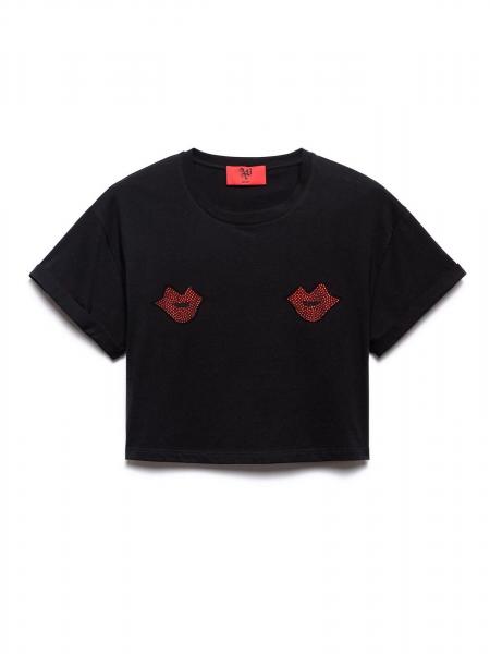 KRTÓKI T-SHIRT Z KRYSZTAŁOWĄ APLIKACJĄ \