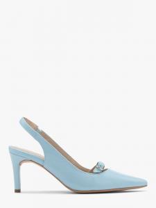 Niebieskie czółenka typu slingback z ozdobnym paskiem OFELIA